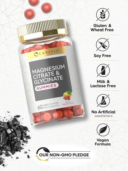 Magnesium Citrate Supplement Gummies | 960Mg | 60 Count | Lemon Raspberry Flavor | Vegan for Women and Men | Non-Gmo & Gluten Free