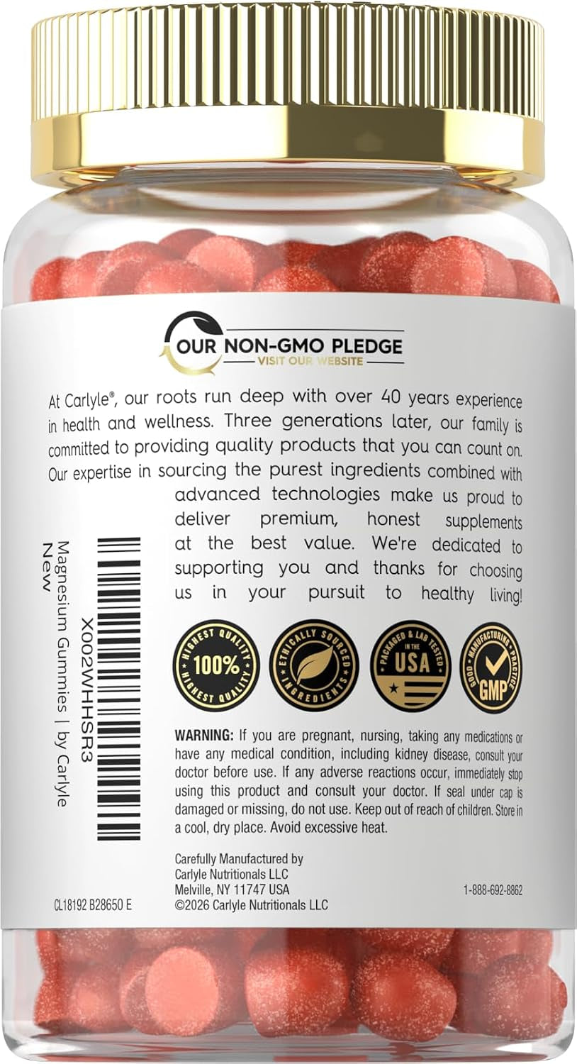Magnesium Citrate Supplement Gummies | 960Mg | 60 Count | Lemon Raspberry Flavor | Vegan for Women and Men | Non-Gmo & Gluten Free